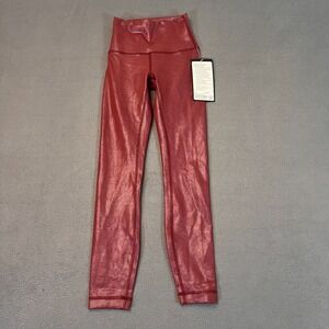 Lululemon Womens Wunder Train High Rise Tight 25" Radiate Foil Red Merlot Sz 0